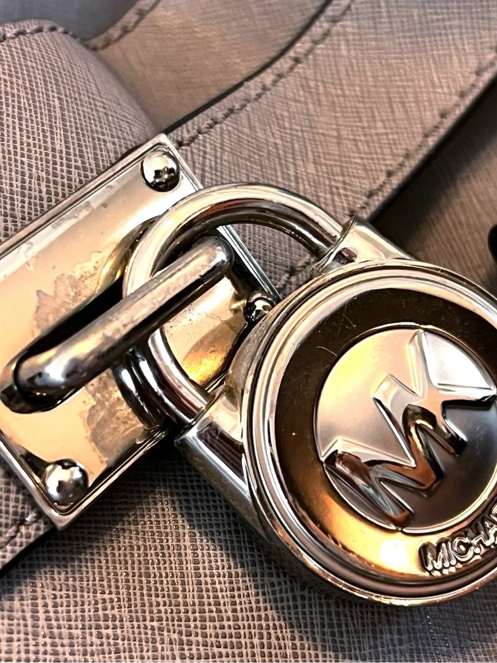 Michael Kors Gray Saffiano Satchel with Silver Hardware